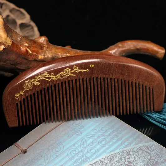 Natural Golden Silk Sandalwood Comb Crescent Type Anti-Static Comb Curly Hair Wooden Brush for Hair Comb Massage Hair HealthTool