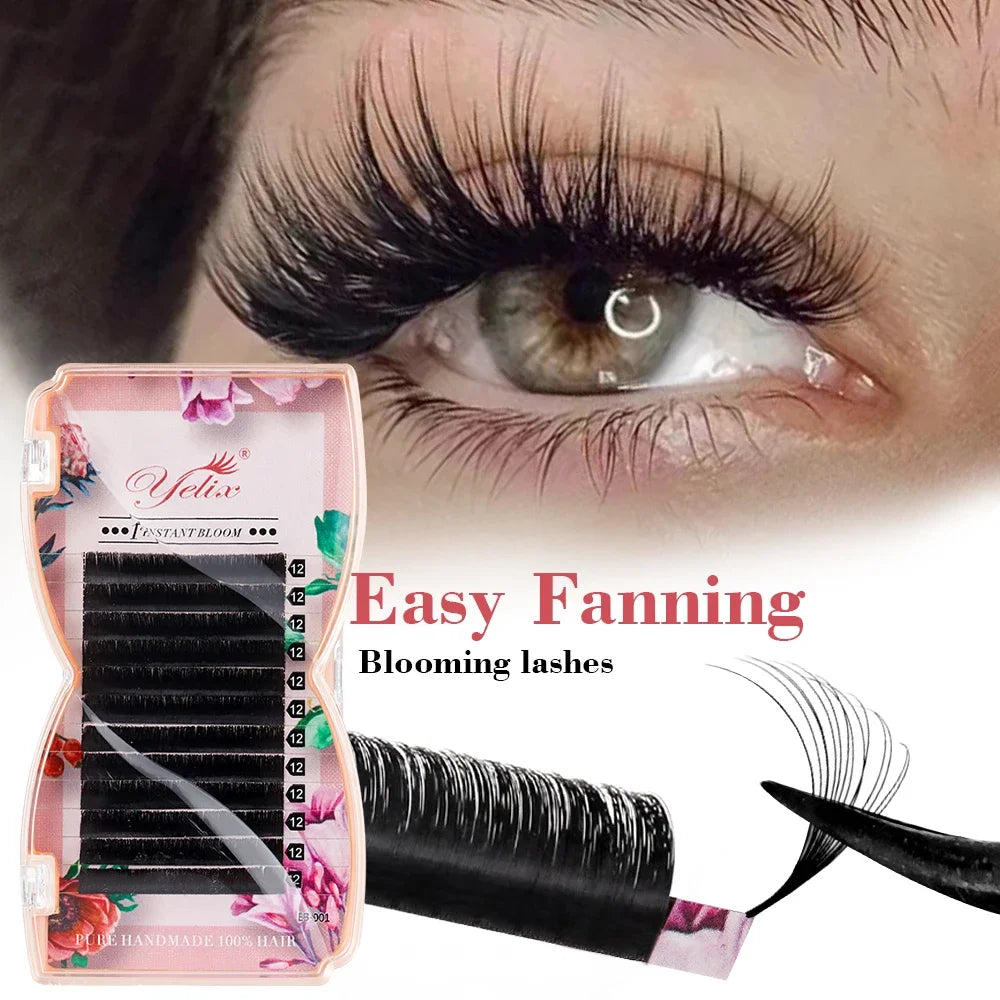 Yelix M Curl Easy Fan Lashes Bloom Individual Eyelash Extension Faux Mink Eyelashes Soft Natural Lash Extension Volume Auto Fans