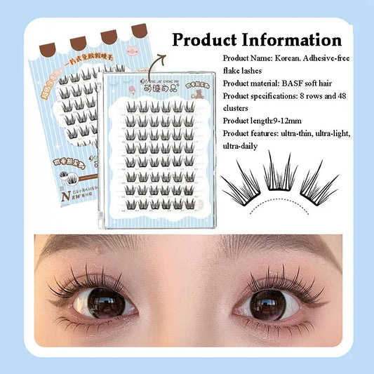 Ultra-thin Noglue Lashes Zero-touch False Eyelashes Natural Eyelash Clusters Lashes with Eyelash Glue Self Adhesive Eyelashes