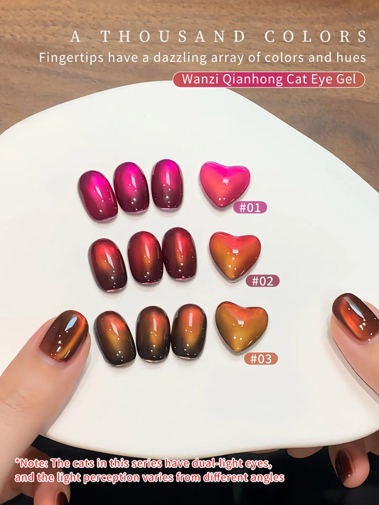 Jelly Red Glass Cat Eye Gel Polish 12ML Holographic Glitter Shimmer Translucent Red Color Magnetic Nail Polish Salon DIY at Home