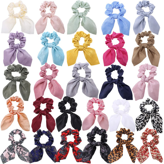 Fashion Floral Leopard Print Scrunchie Bowknot Hair Rope Women Girls Ponytail Holder Hair Ties Elastic Bands Hair Accessories