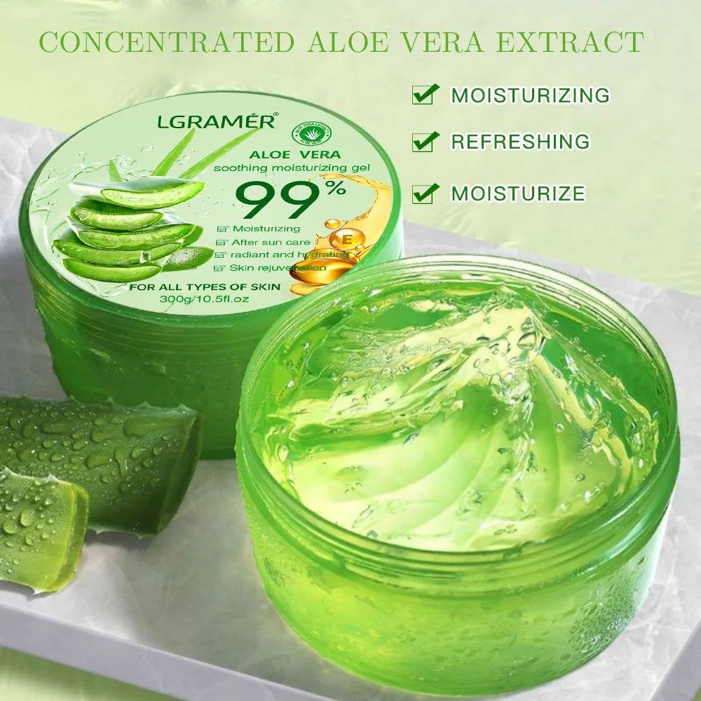 99% Aloe Vera Gel Deep Hydration and Moisturizing Facial Leave-In Gel Shrink Pores Sleep Mask Korean Skincare Products 300g