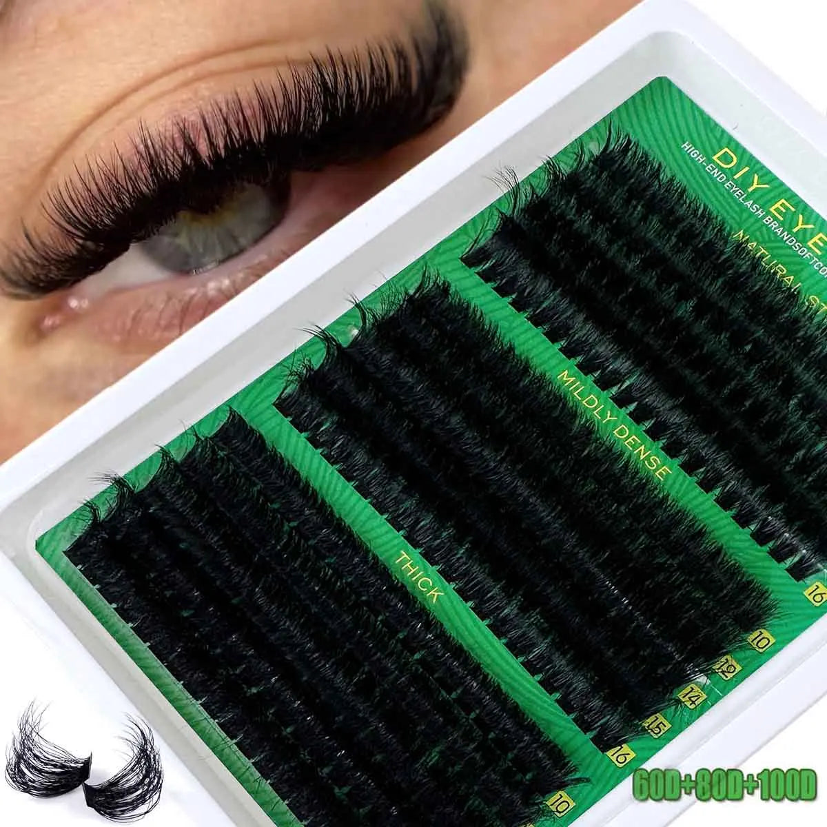 DIY Faux Mink Eyelashes 60D80D100D200D300D Fluffy Individual Lash Extensions, 5D Effect 0.07mm Curled Dramatic Lashes 10-16mmMix