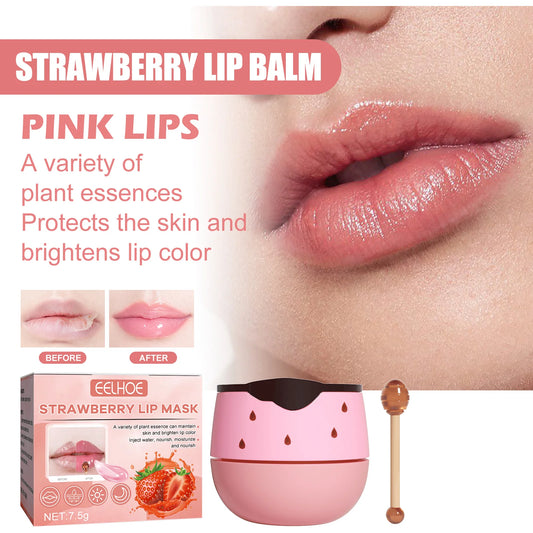 7.5g Lip Sleep Mask Night Sleep Maintenance Moisturizing Lip Gloss Bleach Cream Nourishing Lip Care Strawberry Honey