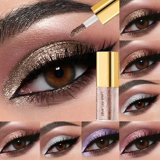 Pearly Liquid Eyeshadow Natural Smokey Silver Shimmer Glitter Diamond Eye Shadow for Eyelid Waterproof Beauty Highlighter Makeup