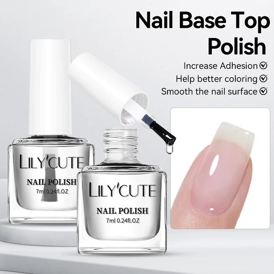 LILYCUTE 7ml Nail Base Top Polish Clear Shine Nail Care Long Lasting Strengthener Hardener Nail Art Varnish Supplies