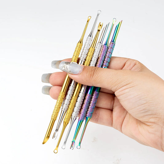 Double-Tip Stainless Steel Cuticle Pusher Grinder Circular Beveled Edge Gentle Dead Skin Removal Nail Tool Manicure Cuticle Care