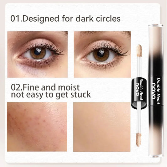 Double Ended Liquid Concealer Stick& Foundation, Waterproof, Sweatproof, Non-Sticky, Cover Acne Marks, For Eyes & Cheek