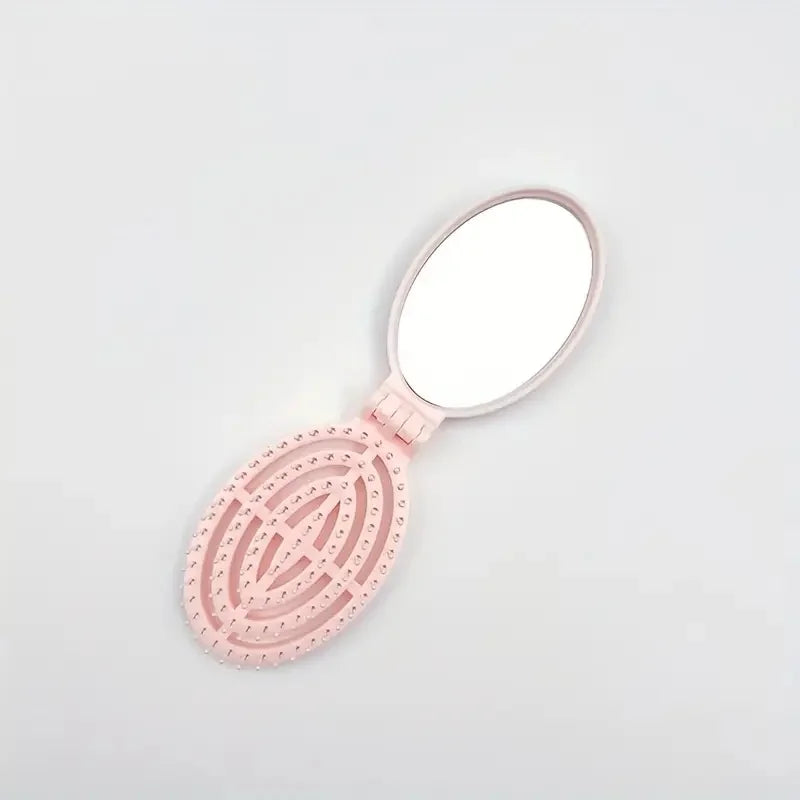 Portable Folding Hair Comb with Mirror, Lightweight & Travel-Friendly for On-the-Go Styling. A Perfect Gift for Women & Girls.
