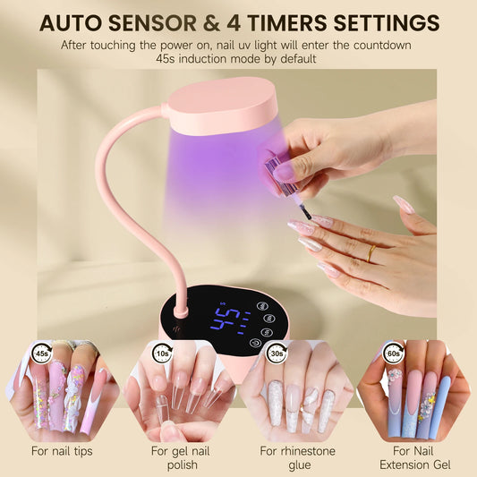 UV Nail Lamp Gooseneck Mini UV Light Gel Nails Portable 36W Rechargeable LED Auto Sensor Nail Dryer for Salon Home DIY Use