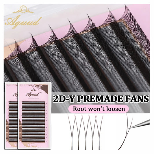 AGUUD 2D Y Lashes Extension Premade Voume Fans Faux Mink Eyelashes Premium Mesh Net Cross Lash Single Tips 2D Y Shaped Eyelashes