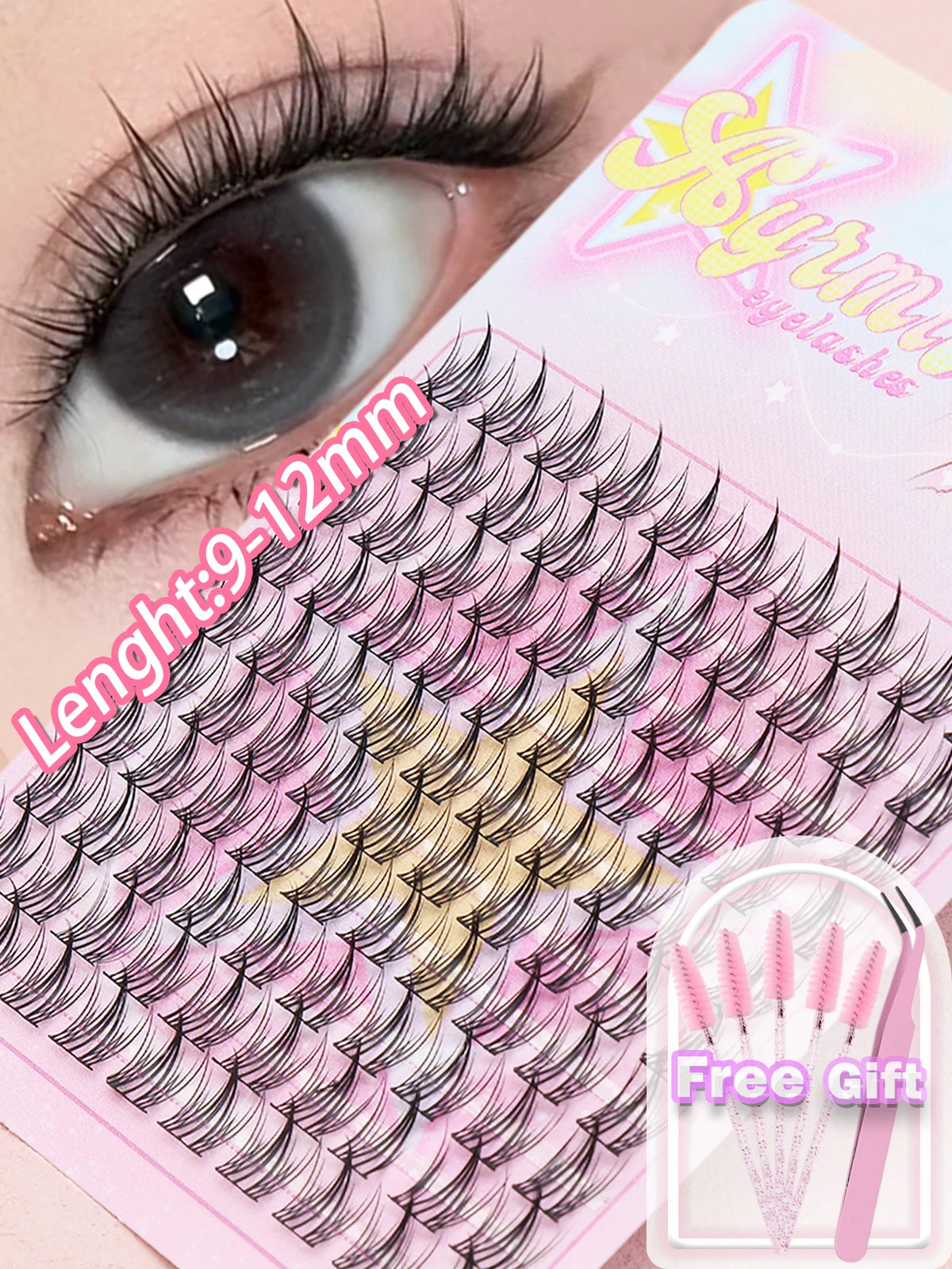80 Clusters of Brown Natural Fox-Style Cat Eye False Eyelashes Makeup Tools, Natural Segmented Eyelash Bundles Makeup Tools