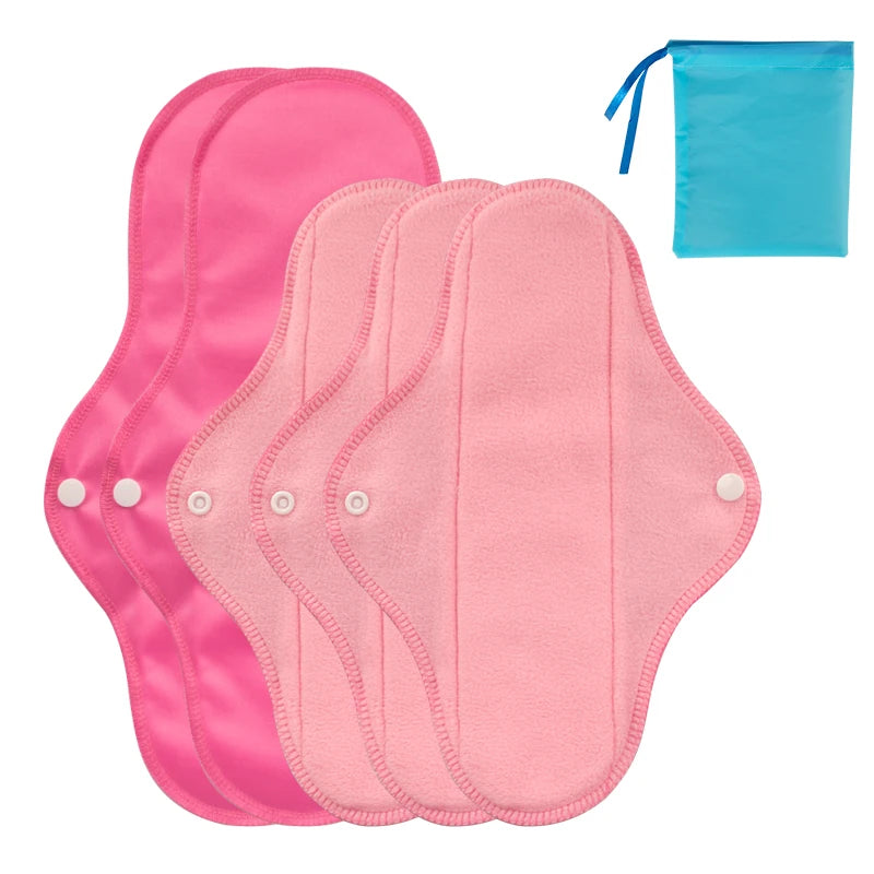 5pcs S/M Size Reusable Sanitary Pads Heavy Polar Fleece Towel Washable Panty Liner Mama Menstrual Pad with 1pc Wet Bag