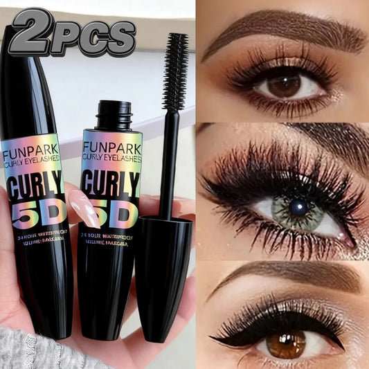 2pcs 5D Eye Black Mascara Waterproof Lengthens Eyelashes Extension Silk Fiber Mascara Long Lasting Eye Makeup for Women Cosmetic Korean Beauty