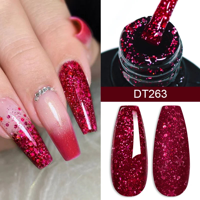 MEET ACROSS 7ml Glitter Gel Nail Polish Shiny Christmas Sequins Winter Color Semi Permanant Soak Off Nail Art Varnish Manicure