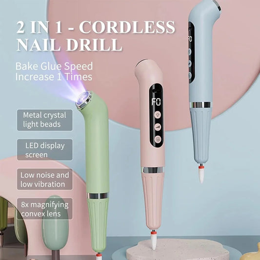 Professional 2-in-1 USB Nail Drill & LED Lamp - Cordless Rechargeable Manicure Tool for Home Salon Use, Portable Nail Machine