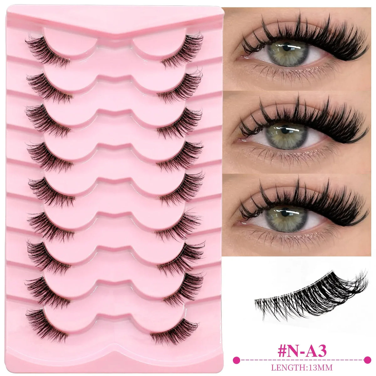 Veltrinay Natural Half Lashes Cat Eyelashes Soft Wispy with Clear Invisible Band Reusable Faux Mink Eyelashes Makeup