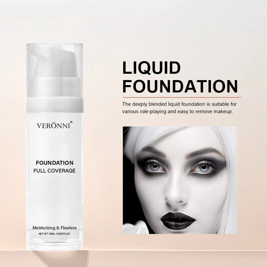 Matte White Liquid Foundation Makeup,Buildable Coverage Primer & Concealer Stick,Waterproof & Long-Lasting for Halloween,Cosplay