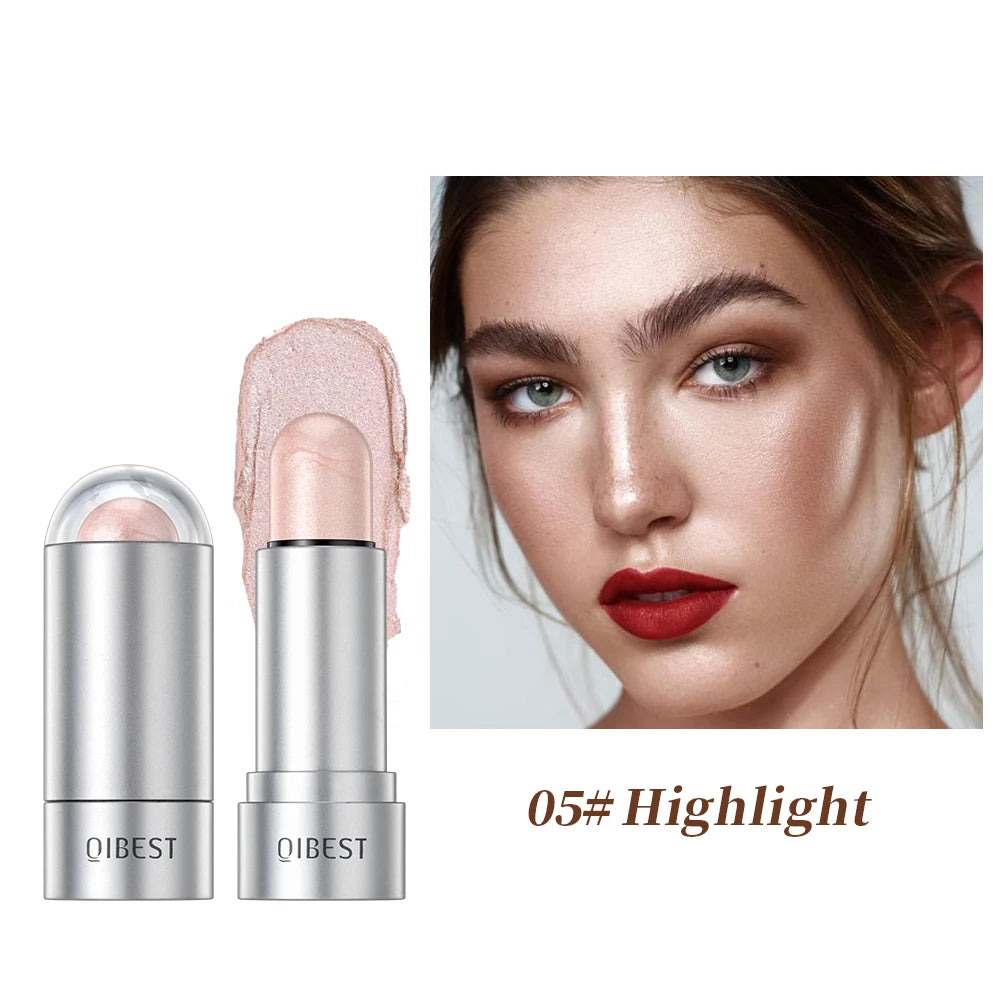 QIBEST New Highlight For Face Waterproof Soft Cream Texture Bronzer Contour Stick Face Blusher For Cheek Beauty Makeup Cosmetics