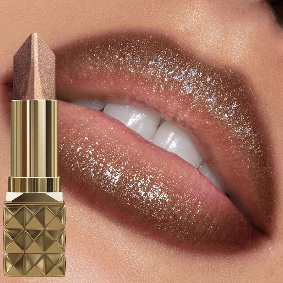 1PC Glitter Matte Tow-Tone Lipstick Velvet Finish Lip Liner Pen Smooth Application Lipstick Makeup for Defined Lips Brown Pink