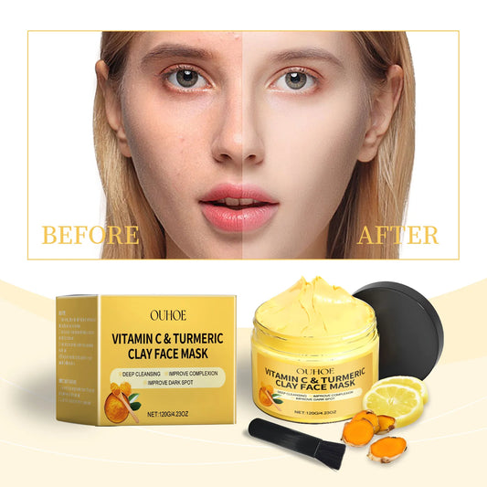 Vitamin C Turmeric Clay Mask, Brightening & Nourishing Facial Treatment, Hydrating Turmeric Face Mask