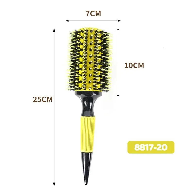 Professional 1PC 6 Sizes Round Wooden Hair Brush Boar Bristle Mix Nylon Salon Women Hair Styling Tools Yellow Brazil Hair Curler
