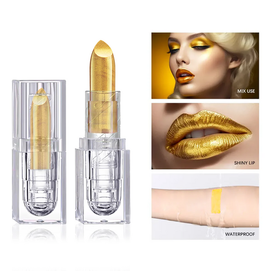 High-pigmented Gold Lipstick Shiny Metallic Matte Velvet Waterproof Long Lasting Sexy Gold Lip Gloss Women Lip Makeup