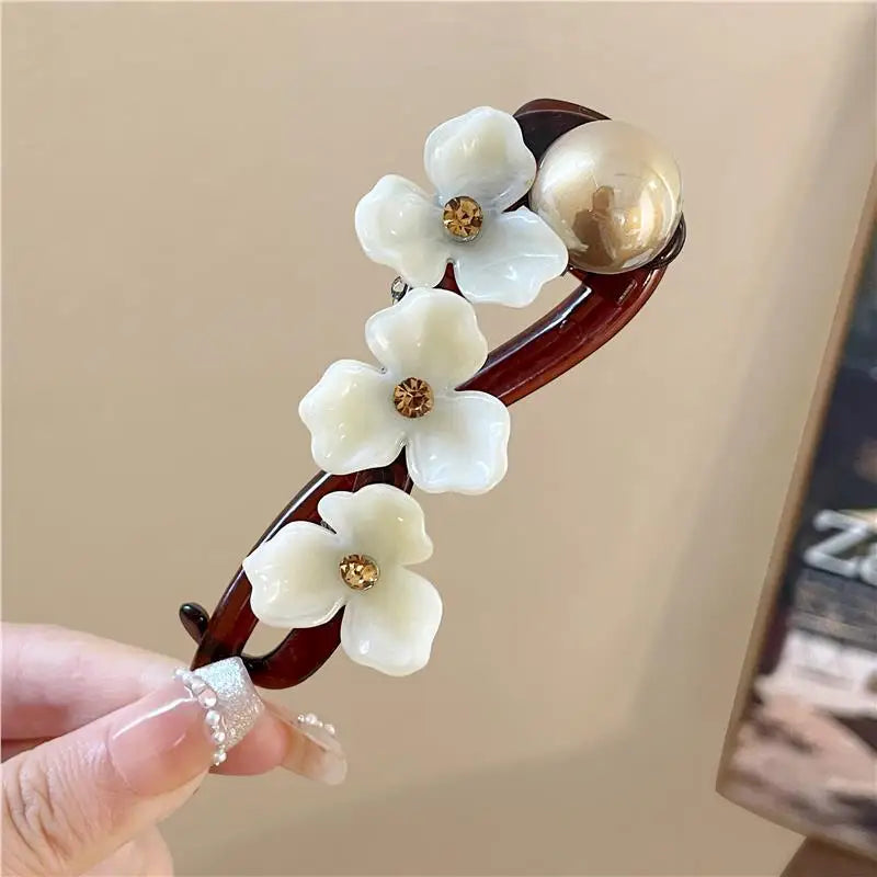 Korean Resin Flower Crystal Pearl Hair Clips for Women Large Size Twist Clip High-End High Volume of Hair Barrettes Accessory