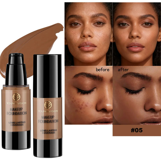 Long-Lasting Waterproof Liquid Foundation with Oil Control & Moisturizing, High Coverage Sweat-Resistant Concealer for Women,