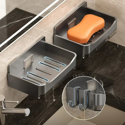 Bathroom Free-Punching Wall Mounted Soap Holder Soap Sponge Holder Organizer Double Drainage Soap Dish Bathroom Accessories