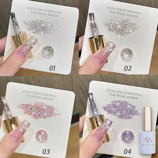 MIANEL 1-12PCS Star-chasing Moon-chasing Gel Nail Polish 2026 Popular Whitening Strobe Sequin Flashing Nail Polish White Nails