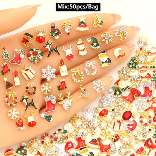 Mix 50pcs 3D Luxury Metal Nail Art Decorations Alloy Shiny Rhinestones Pearl Gems Zircon Diamond Charm DIY Nail Accessories