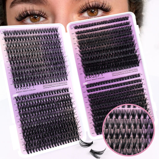 MAGEFY DIY Lashes Extensions Kit 800pcs Lash Clusters 80D/100D Wispy Individual Lashes Mix 9-18mm Cluster Eyelash Extension