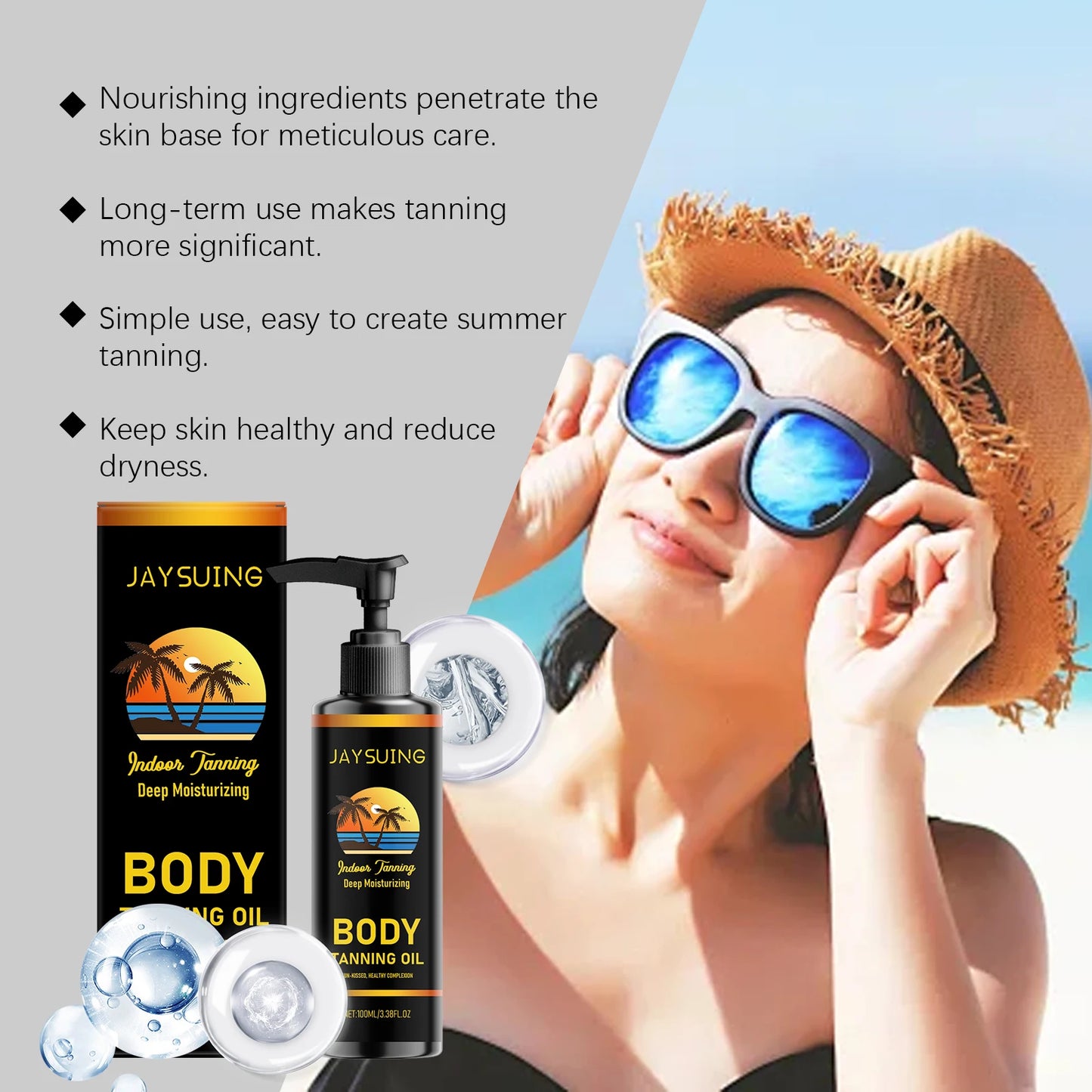 Jaysuing Body Tanning Oil Natural Glow Skin Color Tan Accelerate Outdoor Moisturizing Body Bronzing Drop Unisex Beauty Skin Care