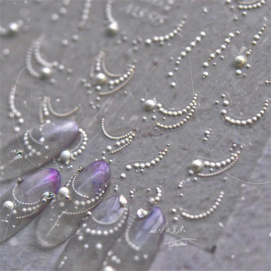 1pcs White 5D Pearl Lace Wave Lines Nail Art Stickers Elegant Exquisite Nail Decoration Decals DIY Self Adhesive Transfer Slider