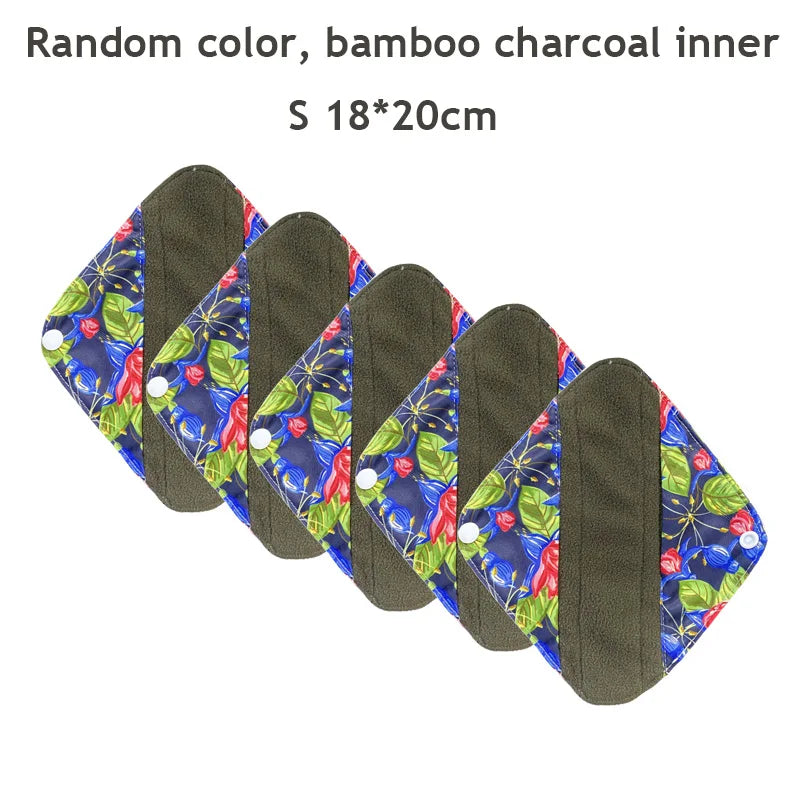 5PCS Small Medium Large Different Period Time Bamboo Reusable Menstrual Pads Washable Sanitary Towels for Lady Women Daily Night