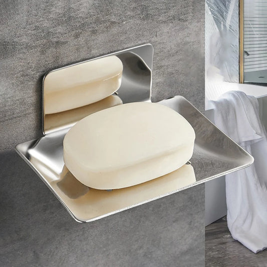 Self-adhesive Wall Mounted Soap Dish Stainless Steel Bathroom Soap Storage Holder Drain Tray Free-Punching Bathroom Accessories