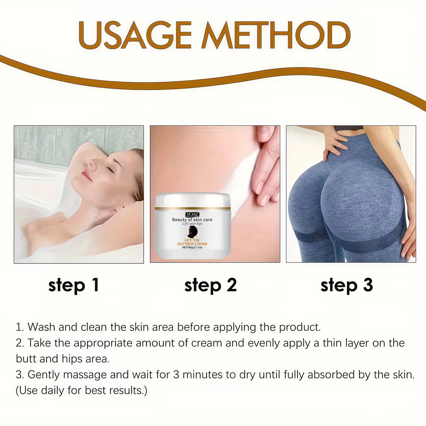 Butt-Lifting Cream, Containing Vitamin E - Instant Butt-Lifting and Firming Massage Gel, Suitable for All Skin Types, Moisturizing and Plumping Cream, Specifically Designed for Butt Shaping and Care