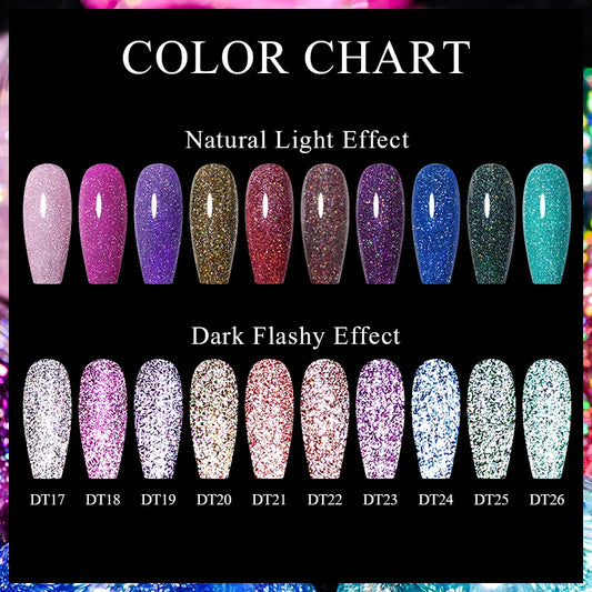 7ml Reflective Glitter Gel Nail Polish Semi Permanent Soaking Nail Art Varnish Alcohol-Free Salon Quality Manicure DIY Design