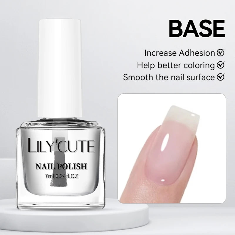 LILYCUTE 7ml Nail Base Top Polish Clear Shine Nail Care Long Lasting Strengthener Hardener Nail Art Varnish Supplies