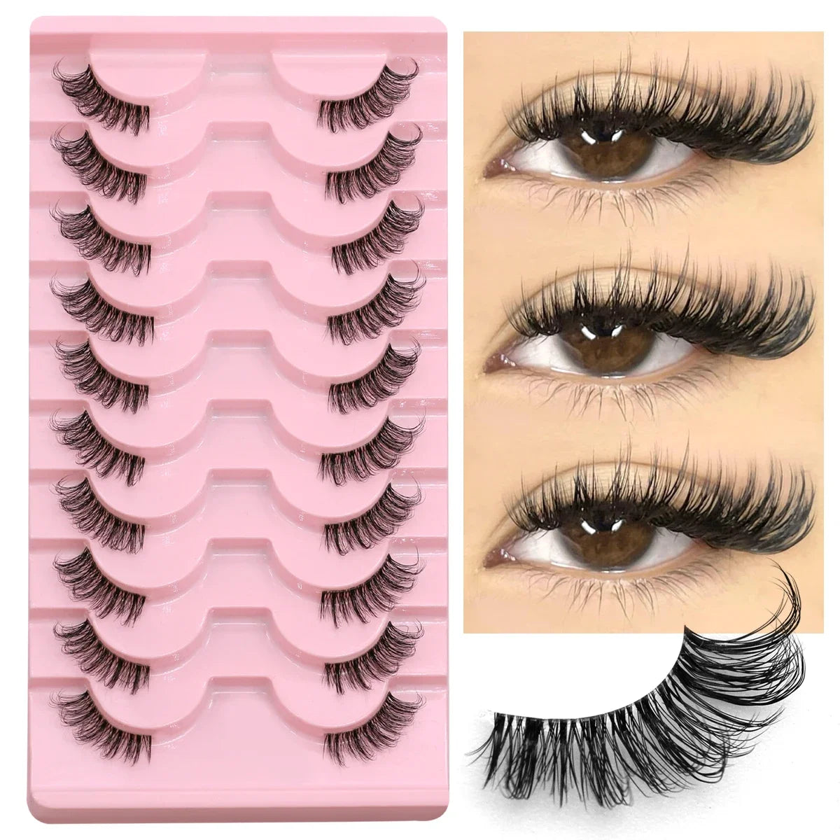 GROINNEYA Half Lashes Soft Natural Cat Eye Lashes Natural Look Nvisible Band Eyeashe Half Fake Eyelashes Fluffy Eyelashes