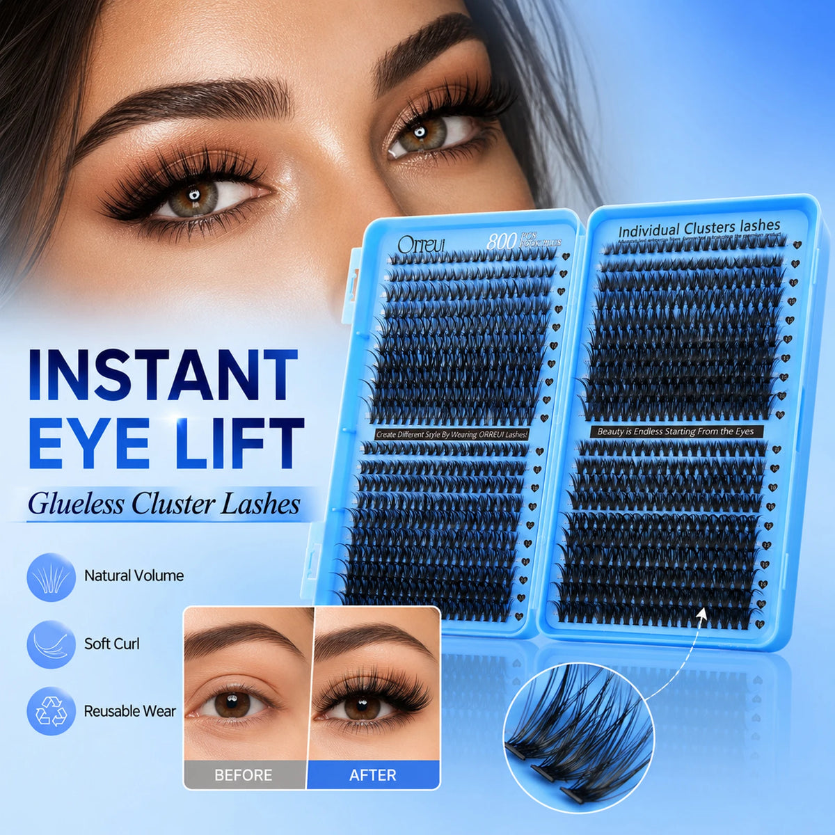 800PCS Cluster Lash Book 30D 40D 50D 60D 8-16mm Mixed Length DIY Individual Eyelash Extensions Soft Wispy Volume Lashes