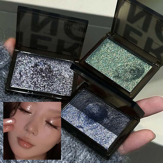 Punk Metallic Glitter Eyeshadow Mousse Matte Shimmer Highlight Pressed Pigments Dark Smoky Purple Pearlescent Eyeshadow Palette