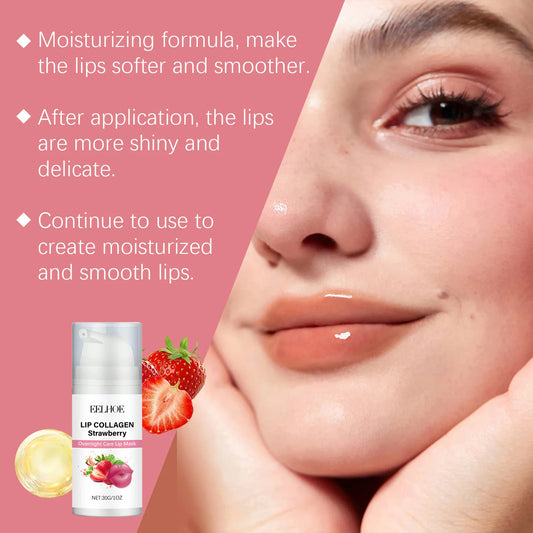 EELHOE Strawberry Night Lip Mask Overnight Deep Hydration Exfoliant for Lips Enhance Skin Elasticity Moisturizing Lip Mask 30g