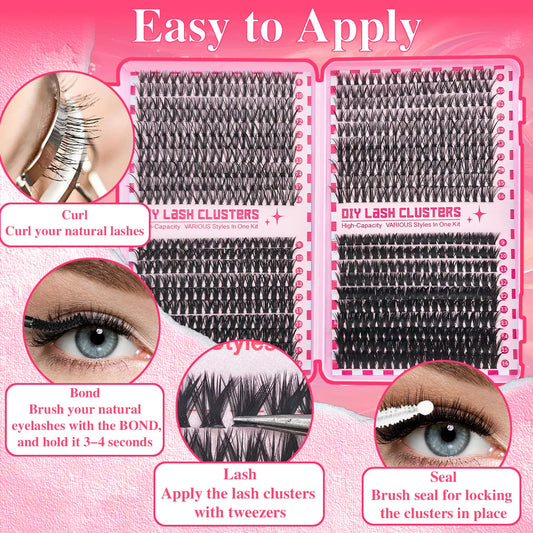 30D40D50D80D DIY Eyelash Extension Kit with Tweezers, Glue and Seal Reusable Single Eyelashes for Party Stage Festival Eye Makeu