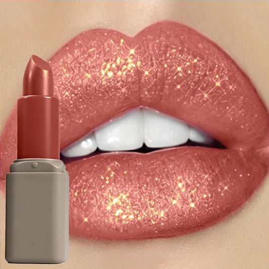 12 Colors Velvet Pearl Shimmer Lipstick, Metallic Sparkle Glitter Lip Makeup, Long Lasting Moisturizing Matte Lipstick