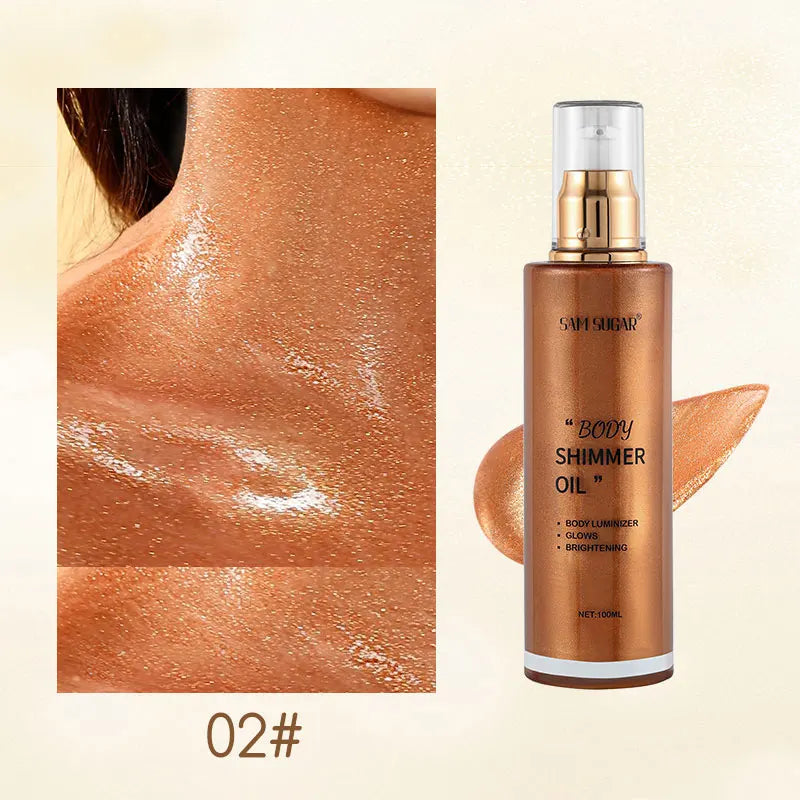 100ml Pearl Rose Gold Body Shimmer Oil Highlighter - Face Brighten Glitter Bronzer Skin Glow Illuminator Makeup Shine Liquid