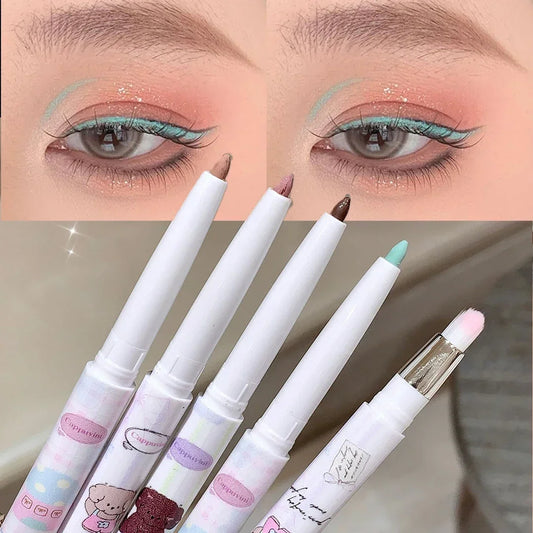 Double-head Milk Green Eyeliner Shadow Pencil Waterproof Lasting Ultra-thin Shimmer Matte Colorful Eyeliner Gel Pen With Brush