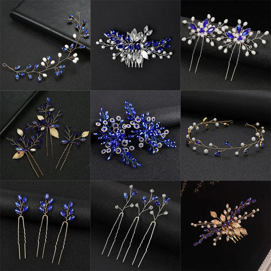 Vintage Blue Rhinestone Hair Comb Wedding Hair Accessories Bridal Hair Clip Headpiece Jewelry Bride Tiara Hair Ornament Gift