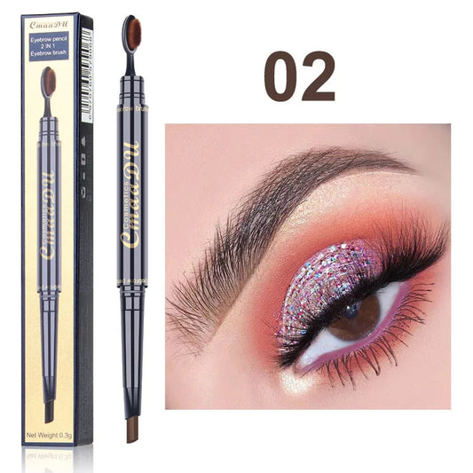 CmaaDu 2 in 1 Small Thin Long Tip Double Head Ultra-fine Eyebrow Pencil Waterproof Lasting Eyebrow Enhancers with Eye Brow Brush